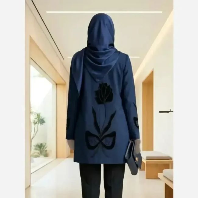 مانتو مزونی گلدوزی زنانه مدل ژینا جنس مازراتی نخ توییست درجه یک