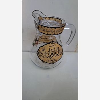 پارچ آب بلور اطلس با نقش عبارت به فدای لب عطشان اباعبدلله و سقای دشت کربلا ابالفضل یا فاطمه الزهرا روضه خانگی 