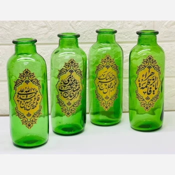 گلدان طرح مذهبی شیشه ای منقش به اسامی اهل بیت بزرگ ارتفاع 18 سانت پهنا 6 سانت مناسب هدیه معنوی روز پدر معلم مادر سفارش 