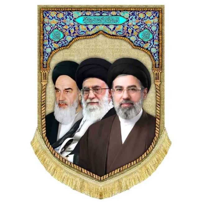 پرچم کتیبه طرح امام طرح رهبری سردار مخمل پشت منبری اندازه 70 در 50 سانت مناسب تزئین مراسم مذهبی مشهور سه سفارش 
