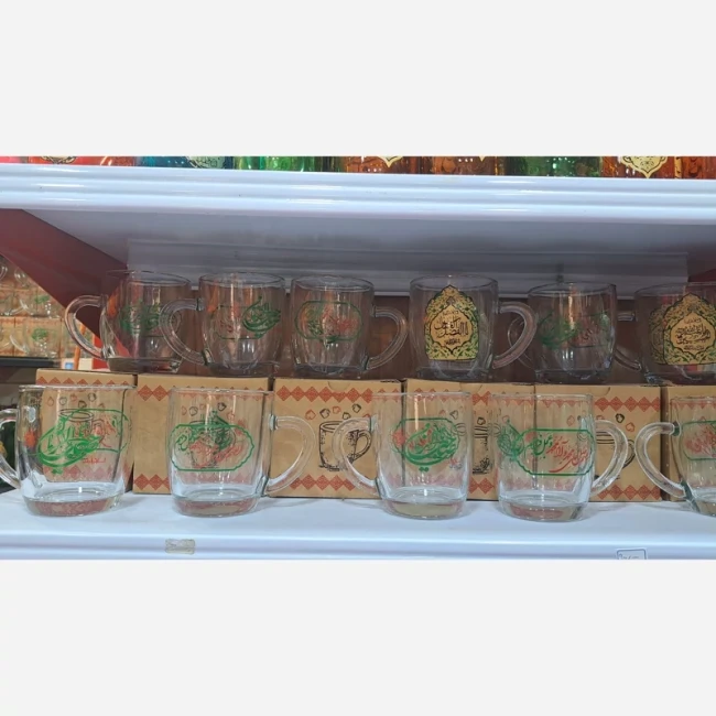 ماگ شفاف طرح مذهبی هدیه معنوی ماگ شیشه ای طرح محرم مناسب مراسم های مذهبی و ملی فقط به صورت عمده سفارش 