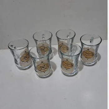 استکان دسته دار برای مراسمات اهل عزاداری محرم و فاطمیه ارتفاع 10 سانت منقش به نام مبارک امام حسین و ابالفضل 