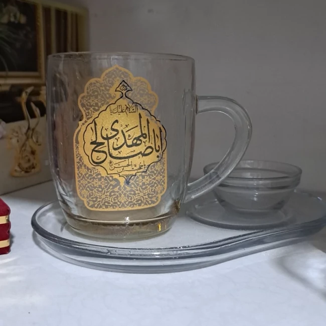ست سه تیکه پذیرایی مناسب مراسمات های روضه شامل قندون و لیوان و سینی با اسامی یا حسین یاابالفضل ع محرم سفارش محصول 