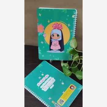 دفتر 50 برگ فنری طرح دختر زمینه سبز آبی