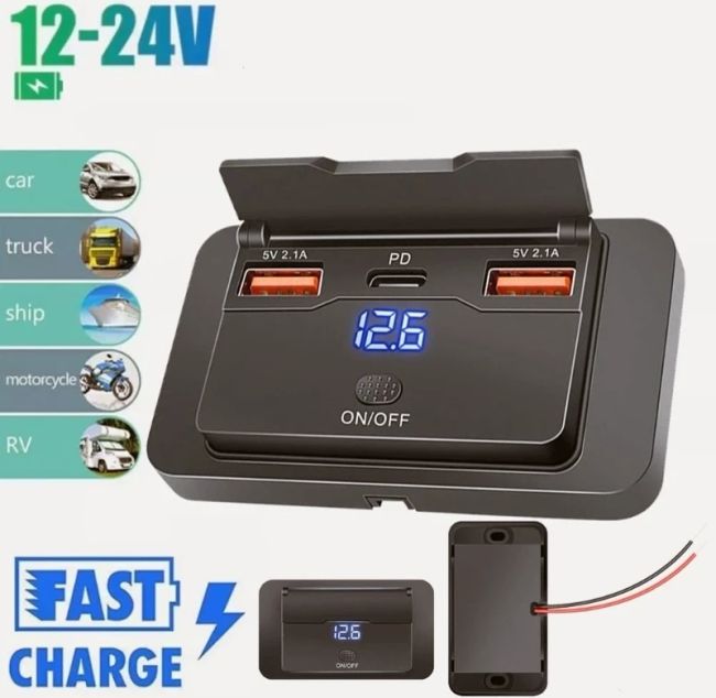 شارژر 3 پورت USB * 2 + Tayp’c * 1 روکار فست با کلید پاور