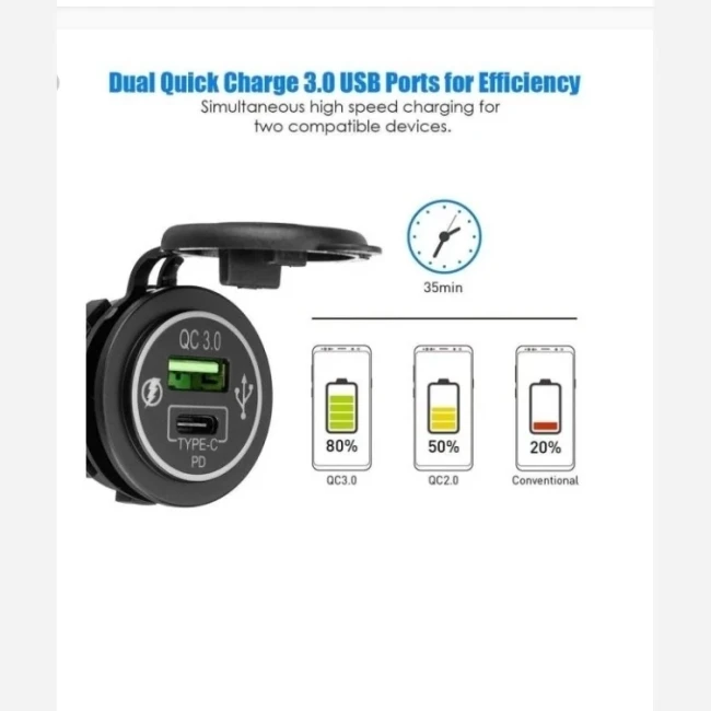 شارژر USB+TYPE C گرد توکار QC 3.0