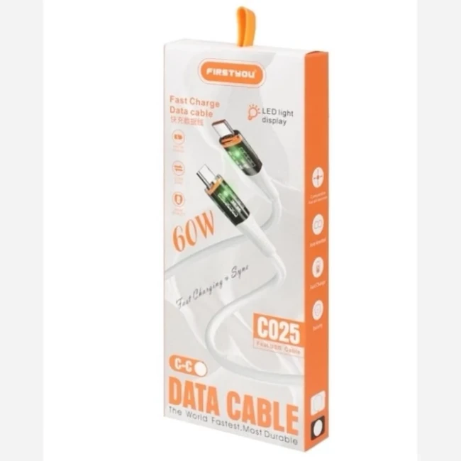 کابل شارژ فست لایتنینگ FIRSTYOU Type-C to Lightning مدل چراغ دار 