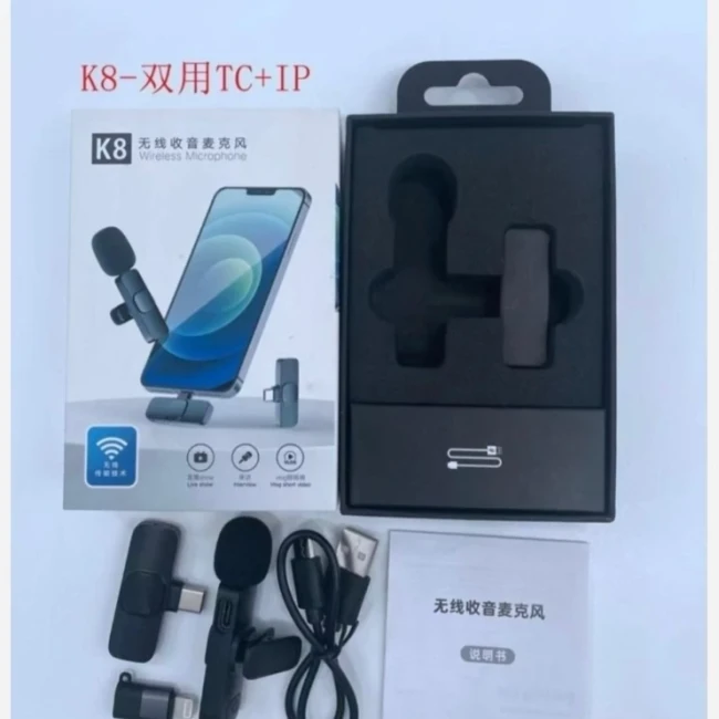 میکروفن بیسیم برد 20m وایرلس دار و سوکت Type-C و لایتنینگ