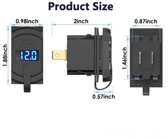 شارژر مستطیلی( طرح کلید ) USB + TAYP-C + VOLTMETER