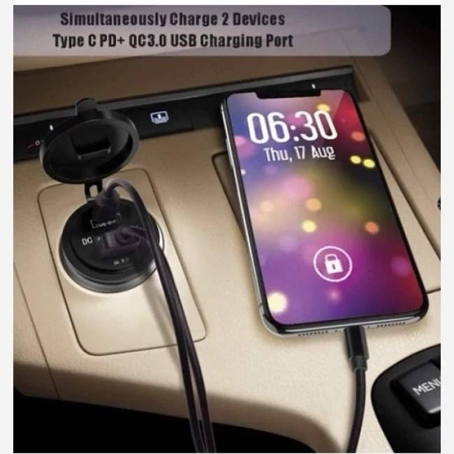 شارژر USB+TYPE C گرد توکار QC 3.0