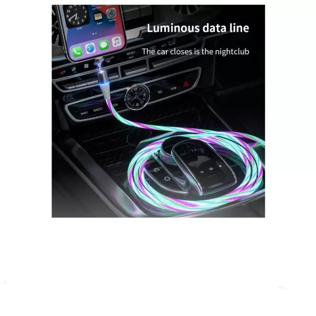کابل  شارژر و انتقال اطلاعات و دیتا مدل مگنتی سه سر LED مدل چندرنگ 