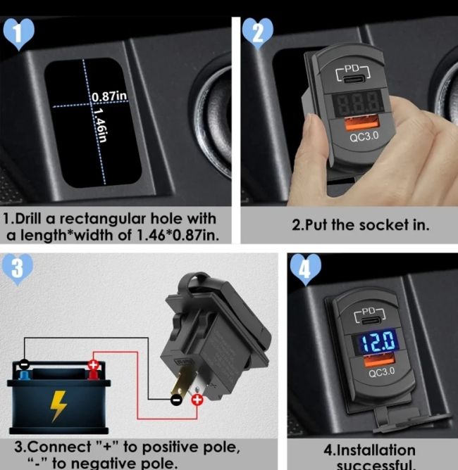 شارژر مستطیلی( طرح کلید ) USB + TAYP-C + VOLTMETER