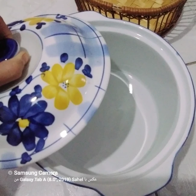 سوپ خوری گل پنبه ای اصل ژاپن همراه با سبد حصیری 