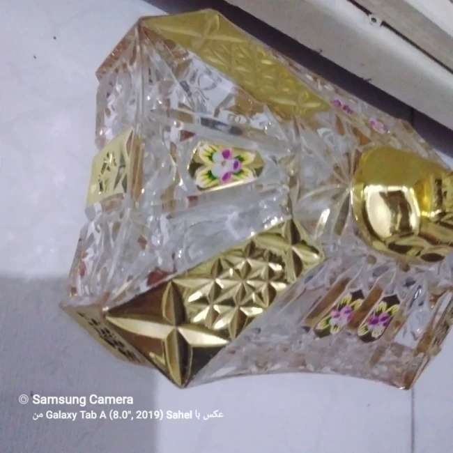 گز خوری یا شکلات خوری کریستال طلایی زیبا با طرح گل برجسته 