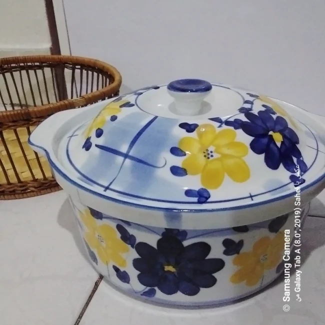 سوپ خوری گل پنبه ای اصل ژاپن همراه با سبد حصیری 