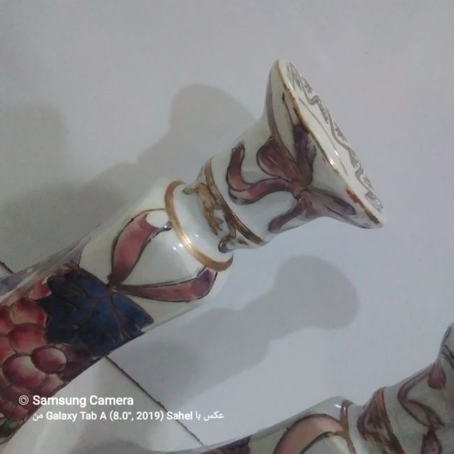 جا شمعی چینی قدیمی طرح دوطرفه خوشه انگور کمیاب