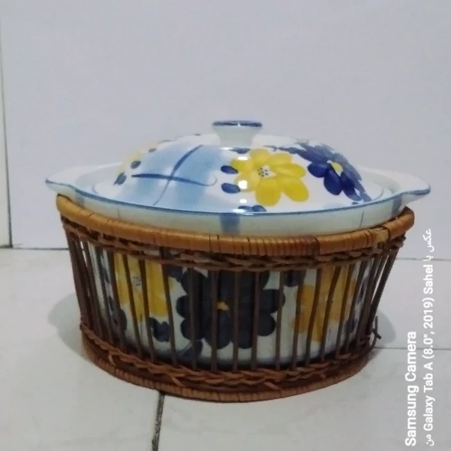 سوپ خوری گل پنبه ای اصل ژاپن همراه با سبد حصیری 
