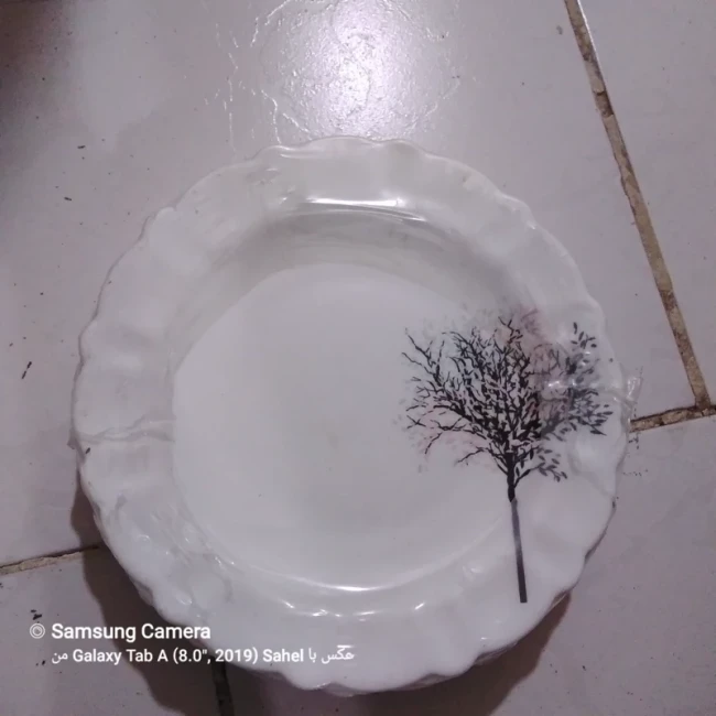 بشقاب میوه خوری، سالاد خوری طرح درخت با پست زمینه صورتی گمرنگ 