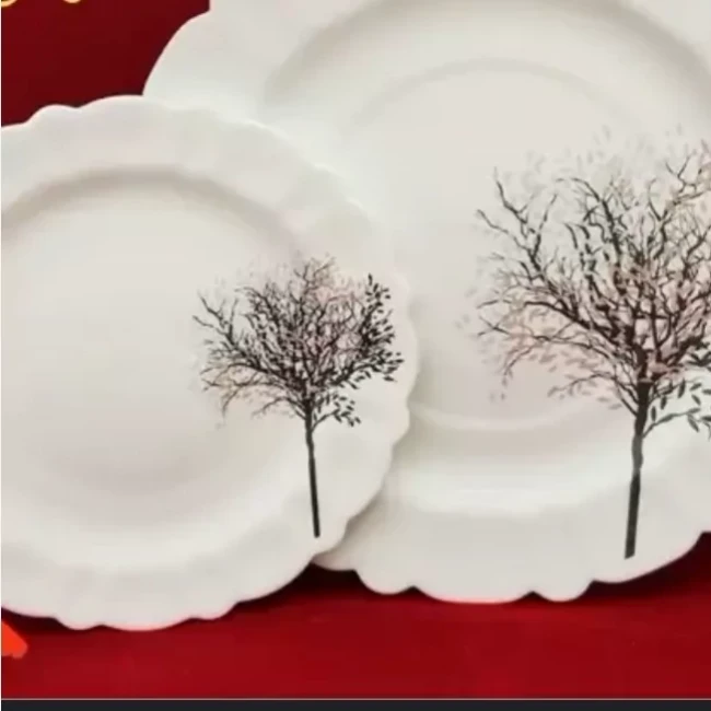 بشقاب میوه خوری، سالاد خوری طرح درخت با پست زمینه صورتی گمرنگ 