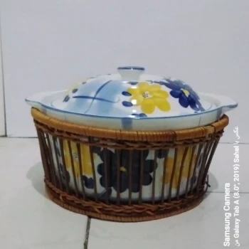 سوپ خوری گل پنبه ای اصل ژاپن همراه با سبد حصیری 