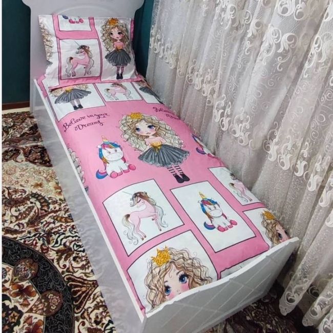 روتختی ملحفه یک نفره دخترانه عروسکی طرح خاطره صورتی موفری اسب تک شاخ