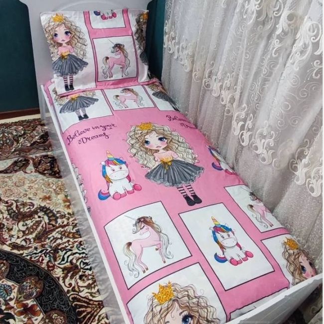 روتختی ملحفه یک نفره دخترانه عروسکی طرح خاطره صورتی موفری اسب تک شاخ