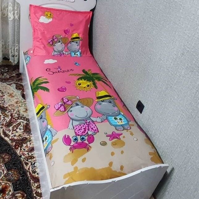 روتختی یکنفره عروسکی دخترانه صورتی کشدوزی شده با روبالش