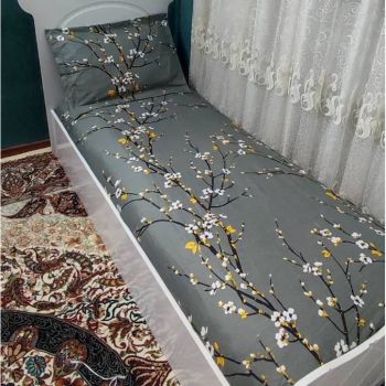 روتختی یک نفره طوسی طرح شکوفه گل دار نیم ست