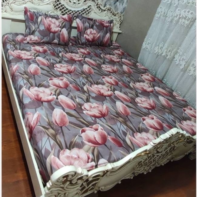 روتختی دونفره طرح گل لاله روکش تشک دونفره ملحفه کشدوزی شده دونفره
