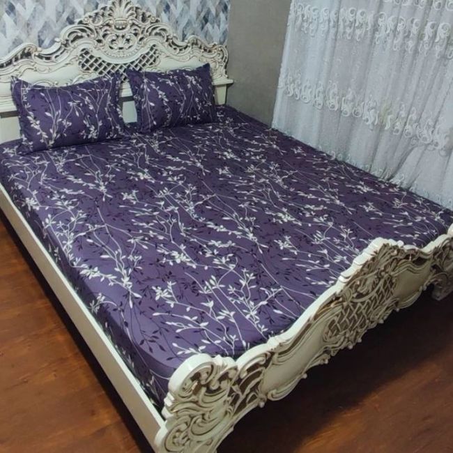 روتختی کشدوزی دونفره طرح شکوفه زمینه بادمجونی روتتتی دونفره بادمجونی شکوفه دار