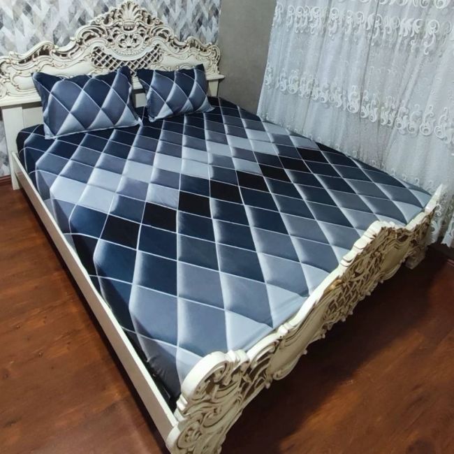 نیم ست روتختی دونفره مشکی سه بعدی طوسی خاکستری ست کشدار با روبالش