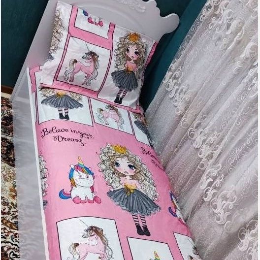 روتختی ملحفه یک نفره دخترانه عروسکی طرح خاطره صورتی موفری اسب تک شاخ