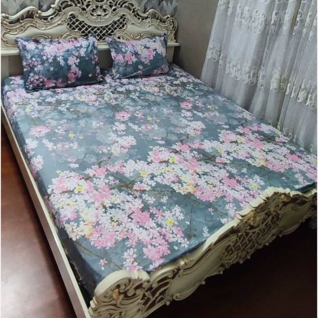 روتختی دونفره شکوفه صورتی روکش تشک کشدوزی شده دونفره ملحفه دونفره ملافه دونفره