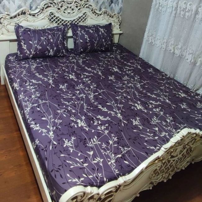 روتختی کشدوزی دونفره طرح شکوفه زمینه بادمجونی روتتتی دونفره بادمجونی شکوفه دار