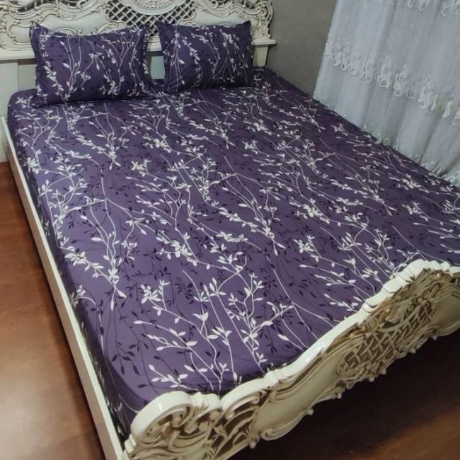 روتختی کشدوزی دونفره طرح شکوفه زمینه بادمجونی روتتتی دونفره بادمجونی شکوفه دار