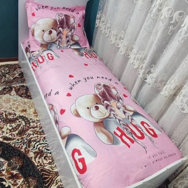 روتختی یک نفره صورتی دخترانه تدی روکش تشک یکنفره دخترانه تدی