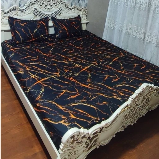 روتختی دونفره طرح ماربل مشکی نارنجی نیم ست دونفره ماربل سیاه نارنجی
