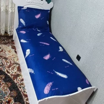 روتختی یکنفره ابی نفتی روکش تشک یکنفره سورمه ای پر سفید صورتی