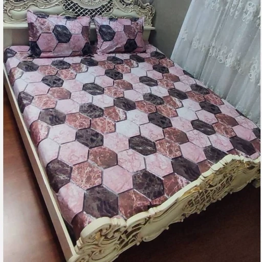 روتختی دونفره طرح سنگی چند ضلعی قهوه ای صورتی گلبهی