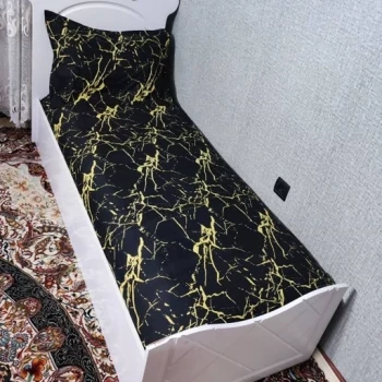 نیم ست روتختی یک نفره مشکی ماربل زرد روکش تشک یکنفره ماربل زرد سیاه