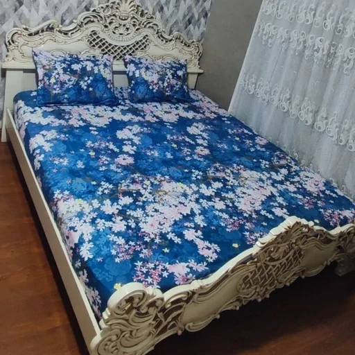 روتختی دونفره ابی تیره روکش تشک دونفره زمینه ابی شکوفه صورتی