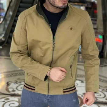 کاپشن دورو کتان کرم داخل سبز
