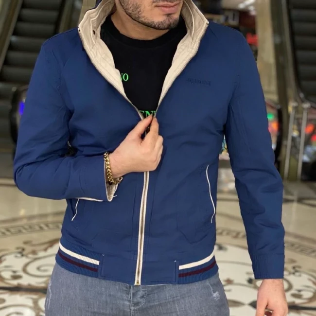 کاپشن مردانه دورو جیپ سفیداستخونی داخل آبی