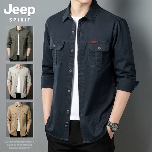 پیراهن دوجیب مردانه آستین بلند برند jeep