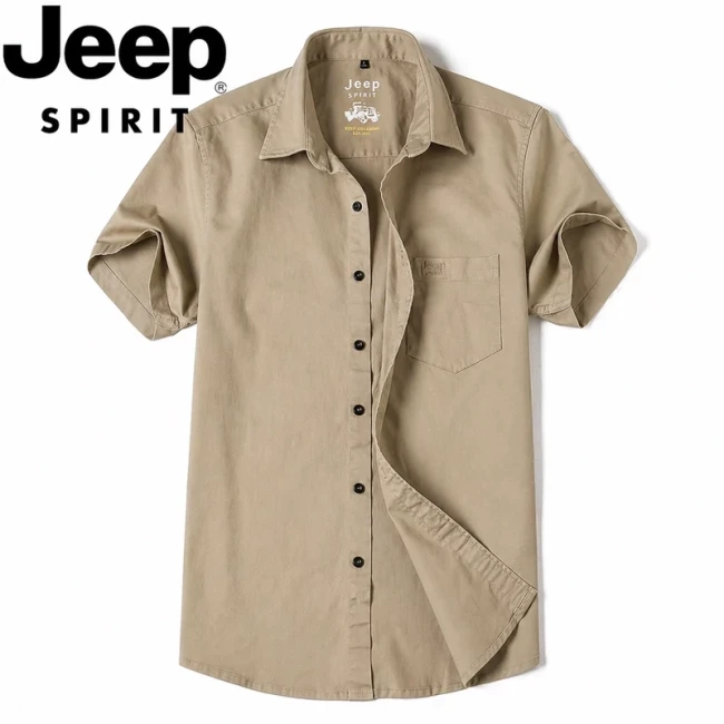 پیراهن ساده تک جیب کتان برندjeep