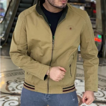 کاپشن دورو کتان کرم داخل سبز