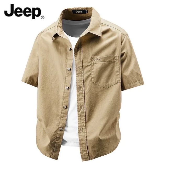 پیراهن ساده تک جیب کتان برندjeep