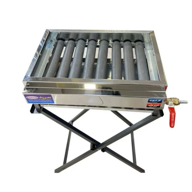 کباب پز (منقل گازی) رومیزی 10 سیخ استیل پایه دار معروفی (پس کرایه)