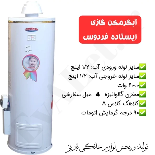 آبگرمکن گازی مخزنی ایستاده فردوس مدل L165 (پس کرایه)