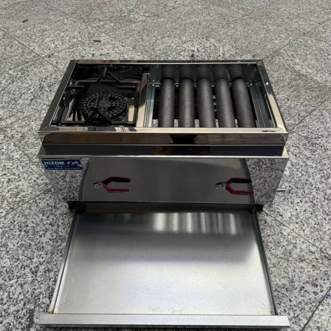 کباب پز گازی ( منقل گازی ) پلوپز دار 5 شعله استیل هیزم (پس کرایه)